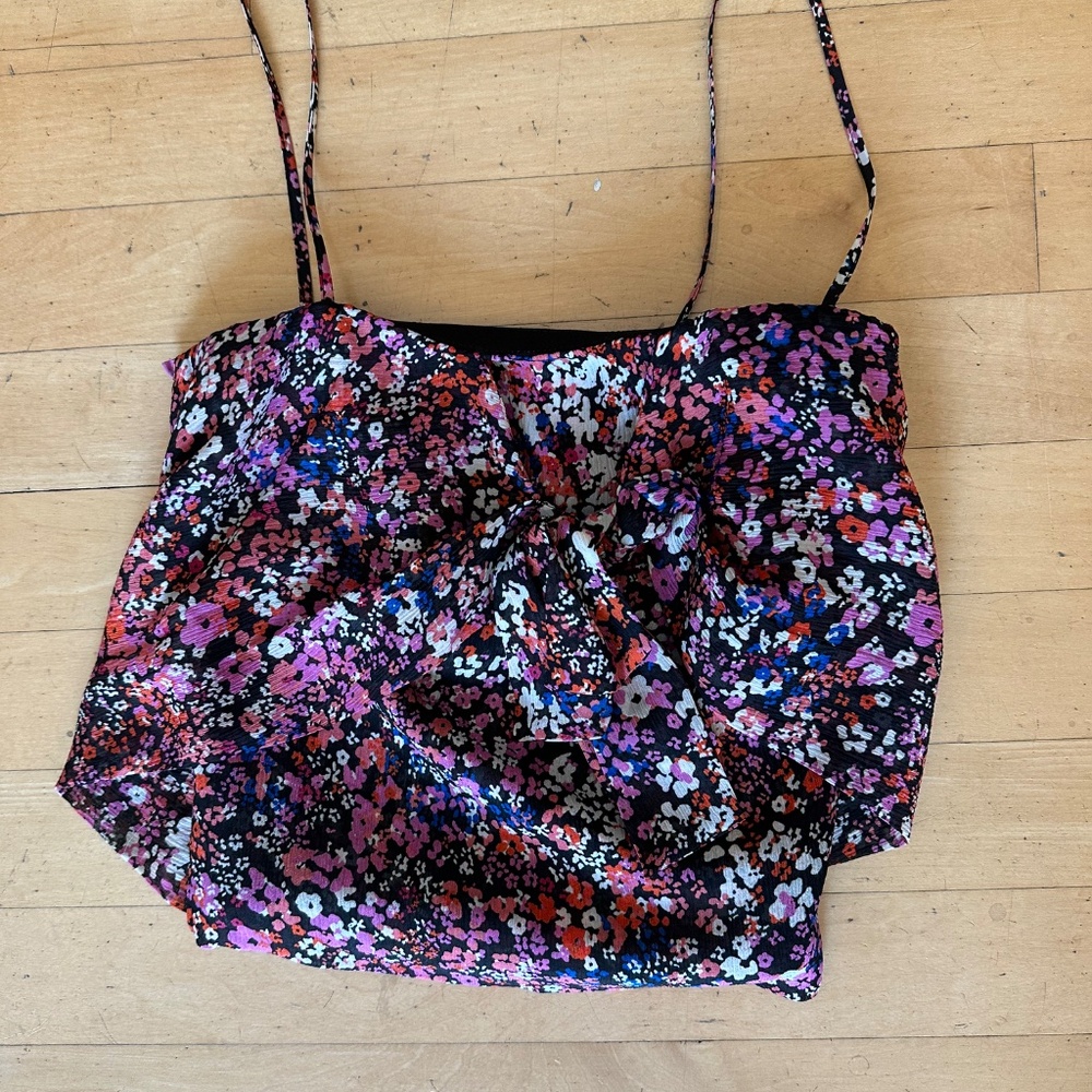 MAJE black/pink mini floral silk top, 1(S) GD1124 - Picture 3 of 5